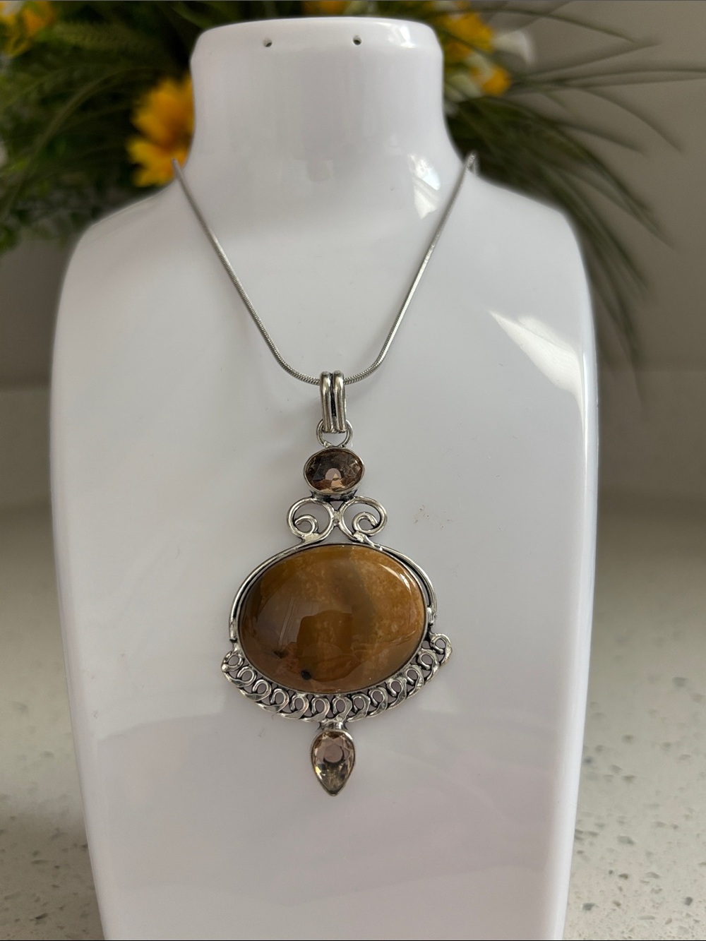 Sterling Red Adventurine Morganite Gemstone Pendant Necklace